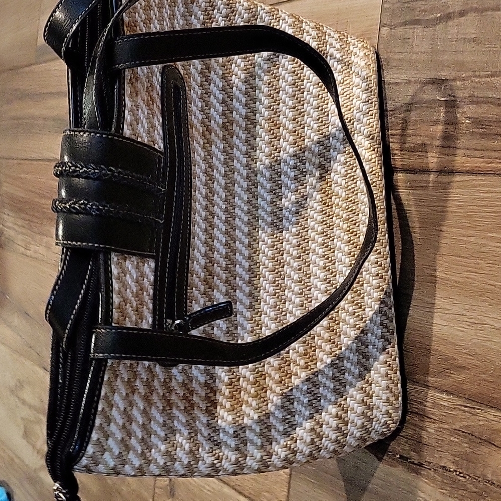 Women's tan, white and black purse.  It is 10 X 14 inches - Picture 2 of 4